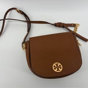 Tory Burch Brown Leather Flap Saddle Crossbody Bag